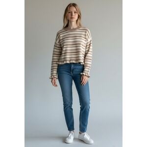 Princess Polly Knit Sweater Tan/Cream Small Cropped Comfy Coquette Crew Neck